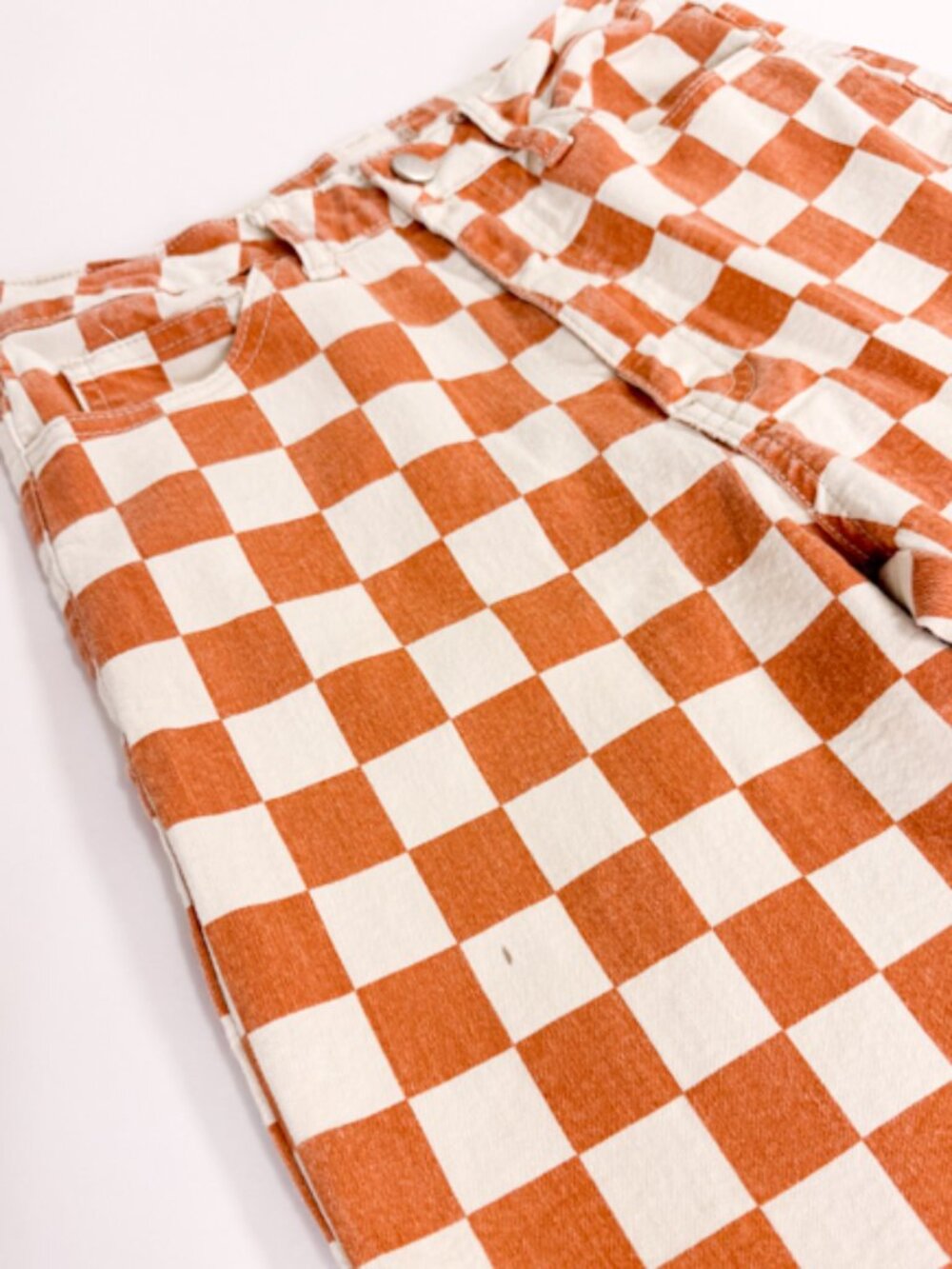 Altar'd State Women's Small Orange and White Checkered Jeans Skater Dopamine - Picture 2 of 7